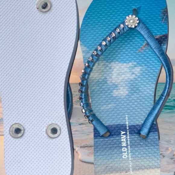Tropical Flip Flops, Rhinestones, Crystals, Beach Wedding, Pool Party Gift Sz 6 - Picture 7 of 16